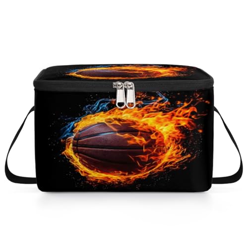 GzLeyigou Fire Basketball Lunch Bags for Women Men 9 Cans, Hot & Cold Food Delivery Bag Insulated Grocery Bag Insulated Lunch Box Cooler Bag for Office Work Picnic Beach
