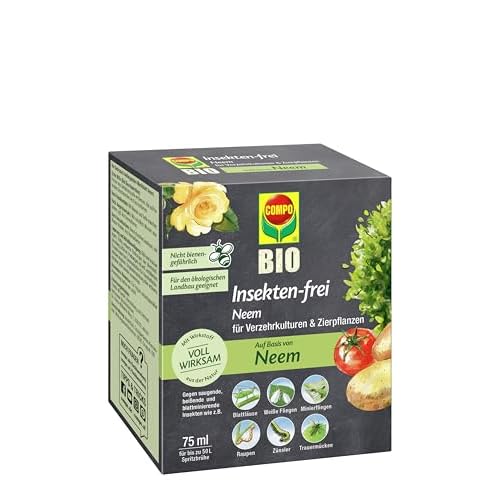 Compo Bio Insekten-frei Neem, Bekämpfung von Schädlingen (u.a. Buchsbaumzünsler) an Zierpflanzen, Kartoffeln, Gemüse und Kräutern, 75 ml, 300 m²