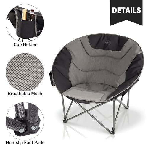 Silla de Camping Portátil Oversized Moon, Silla de Césped Plegable Redonda con Portavasos, Resistente para 500 lbs, Ideal para Camping, Senderismo, Picnics y Playa, Negro miniatura 5