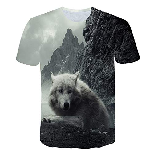 T-shirt loup homme 3D gris en taille L à manches courtes