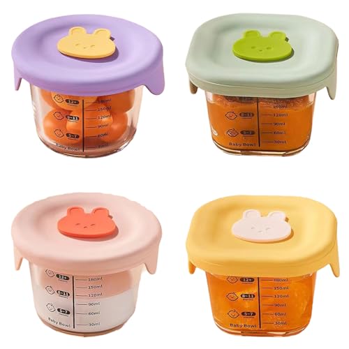 kesurpae Recipientes de vidrio para comida de bebé (4 unidades) con tapa silicona y resistentes a las incrustaciones (230 ml)