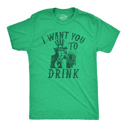 Mens St Patricks Day Shirt I Want You to Drink Graphic Design Soft Cotton Blend Graphic Tee Casual Holiday Wear for Parades Parties and Everyday March Outings Green XXL