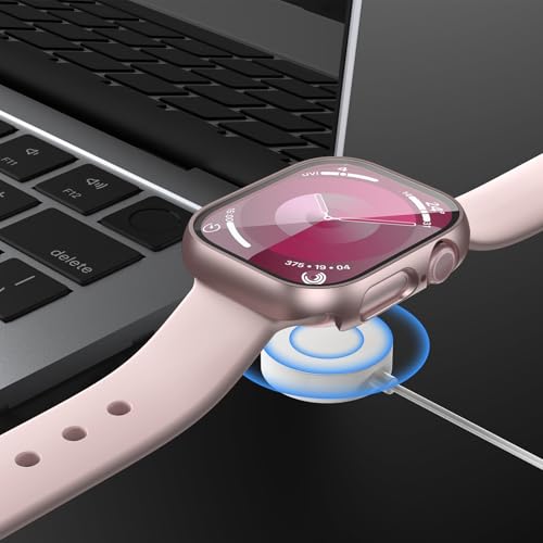 Image of JZK 2 Pack Case with Tempered Glass Screen Protector for Apple Watch Series 11(2025) Series 10 42mm, Slim Guard Bumper Full Coverage Hard PC Ultra-Thin Cover for iWatch 11 /10 42mm,Rose Gold+Clear