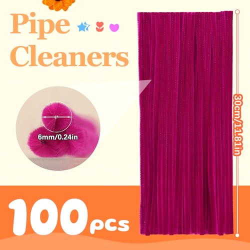 Image of 100 Pcs Pipe Cleaners Bulk Craft Suppies Deep Rose Red Pipe Cleaners | Chenille Stems Craft Pipe Cleaners for Crafts Cleaning Flower Making Festival Decorations