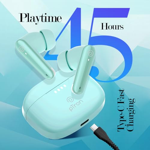 Image of pTron Bassbuds Prism in-Ear TWS Ear Buds w / 3D AudioScape, 45Hrs Playtime, TruTalk AI-ENC Calls, 50ms Low Latency Sync, BTv5.3, Snug-fit, Type-C Charging, Voice Asst. & IPX5 Water Resistant (Julep)
