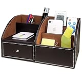 NA PU leather Desk Organizer with drawer pen holder for desk Multifunctional home thickened storage box as remote control holder makeup storage organizer HeBen1036