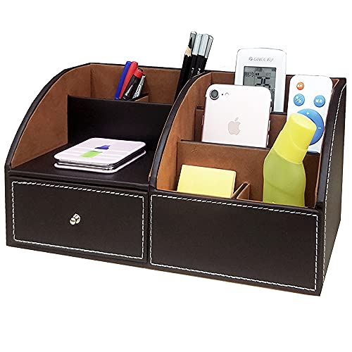 NA PU leather Desk Organizer with drawer pen holder for desk Multifunctional home thickened storage box as remote control holder makeup storage organizer HeBen1036