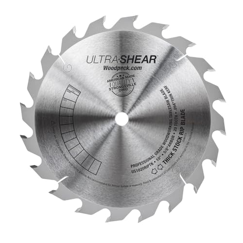 Thick Stock Table Saw Rip Blade, 10 Inch, 20T, 5/8" Arbor, 3/32" Thin Kerf, USA Made, Optimized for Ripping Thick Stock - US1020RIPTK