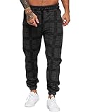  ORANDESIGNE Pantalon Homme Slim Carreaux Impression Pantalon Jogging Bas de Survêtement Sarouel Sport Slim Pantalon de Travail Pantalons Danse Pants Jogger Pantalon de Travaille A Noir XL