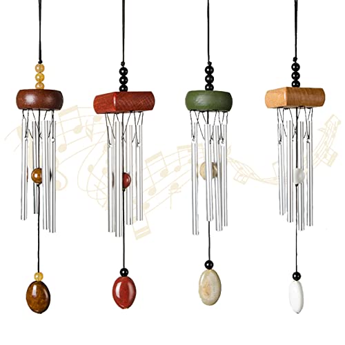 i-lan 4-Pack Small Silver Wind Chime with Ceramic Blank Drops, Metal Garden Wind Chimes with Different Len Bell Tubes, Soothing Harmony Sound Mini Outdoor Windcatcher Porches Décor