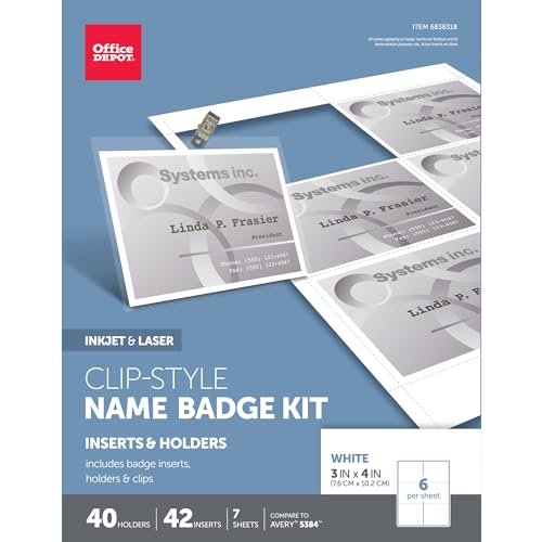 Porte-badge transparent 3x4 Office Depot top-load pour événements et salons, boîte de 40
