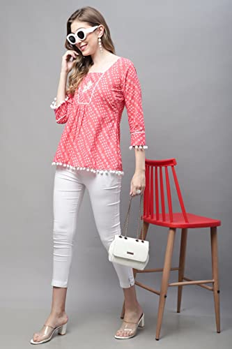 Image of Rajnandini Women's Pure Cotton Bandhej Print Short Western Relaxed Top (Jopljpr709)