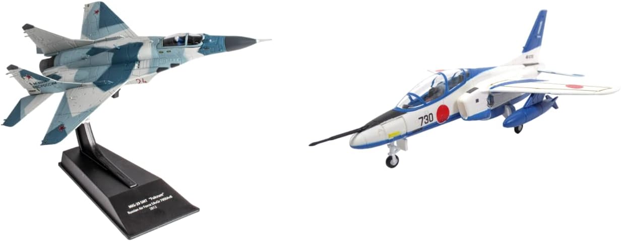 OPO 10 - Lot of 2 Military Vehicles 1/100: MIG-29 SMT Fulcrum 2012 Russian Air Force Fighter Aircraft + Kawasaki T-4 Blue Impulse / CP02+SD4 / LSD54