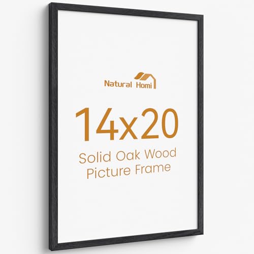 Image of 14x20 Picture Frame Oak Wood,14 inchx20 inchBlack Color Wooden Frames with Tempered Glass,20x14 inch Wall Gallery Poster Frame with No Mat,14 by 20 Frames Horizontal and Vertical for Wall Mounting