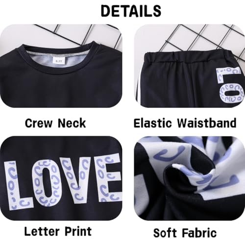 Image of Tween Girl's Letter Print Top + Jogger Pants 2 Piece Outfit Set Kids Clothing, Sizes 6-14 Years