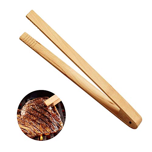 Wood Toaster Tongs, Sportsvoutdoors 8 Inch Kitchen Tongs for Cooking & Holding, Natural