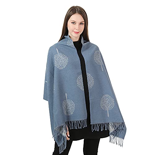 Image of London Scarf Mulberry Tree Scarf Reversible Long Cashmere Soft Women Ladies Tree Of Life (Denim Blue/Grey)
