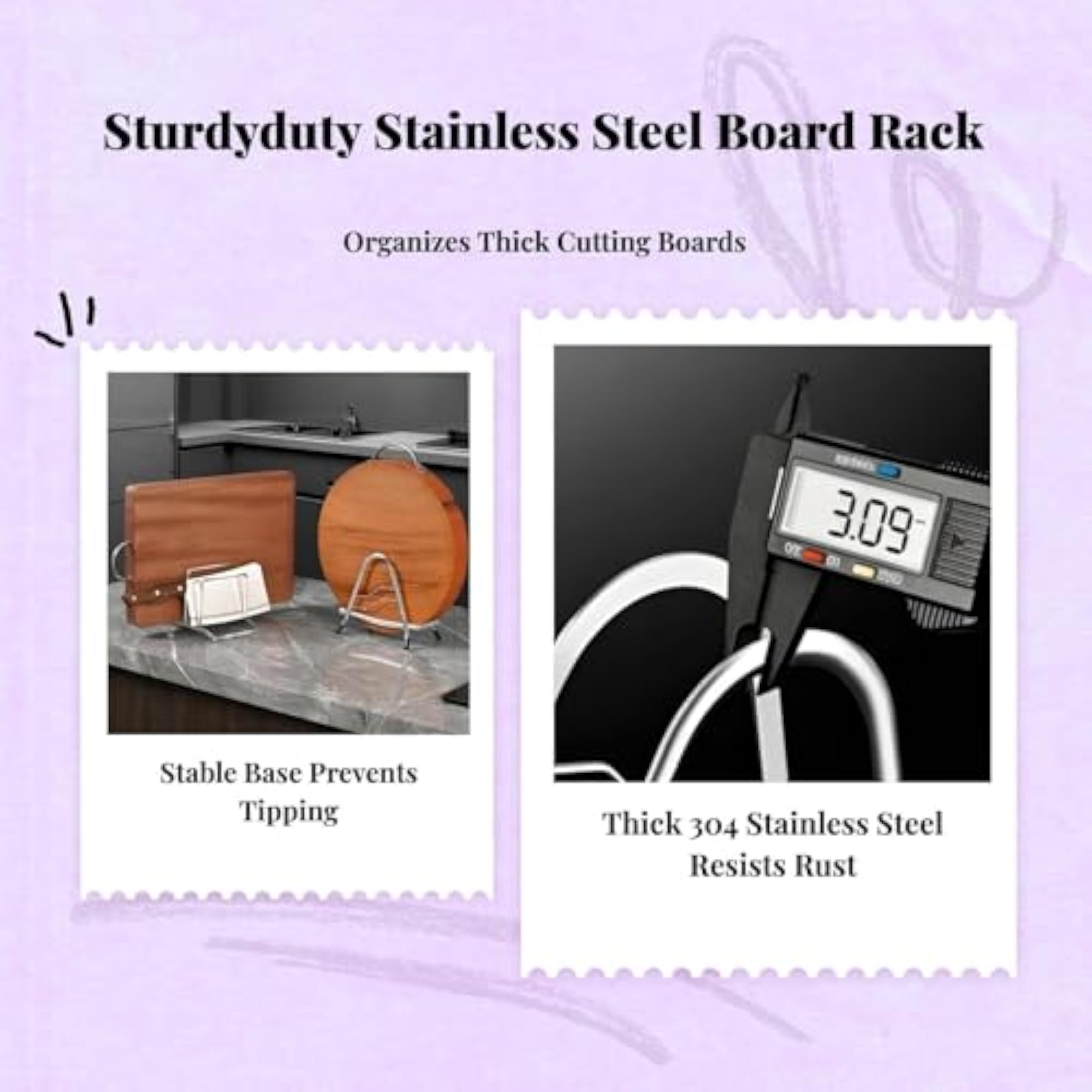 304 Stainless Steel Cutting Board Rack, Space-Saving 4cm