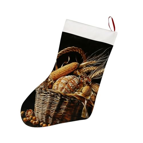 JEKYQ 18 Inch Christmas Stockings Christmas Socks Xmas Stocking Plush Personalized Gifts Stocking Fireplace Hanging Decoration Xmas Hanging Stocking for Party Holiday, Basket of Bread, 1