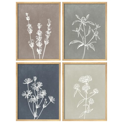 SIGNWIN Framed Poster Minimal Botanical Line Art Flower in Earthy