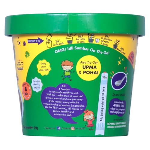 Image of Amajain Instant Sattvik Healthy Idli Sambar, Ready-to-Eat, No Added Preservatives, No Added Flavours, Jain-Friendly, 90g (Pack of 6)