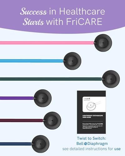 Image of FriCARE Dual Head Stethoscope - Stethoscopes for Nurses, Medical Nursing Students, Paramedics /EMT /LVN /VNA Backup Estetoscopio, Dark Purple Tube, Matte Black Finish Chestpiece