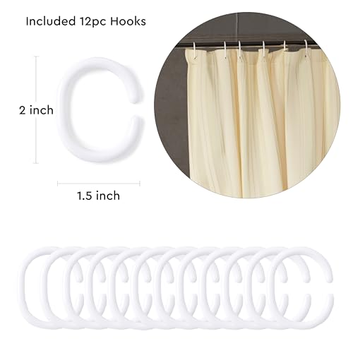 Image of Encasa XO Waterproof Shower Curtain for Bathroom 6 x 6.5 feet(183x200 cm), Anti-Fungal Polyester Washroom Curtain with 12 Hooks, Wet & Dry Partition Toilet Curtains Stripe Cream