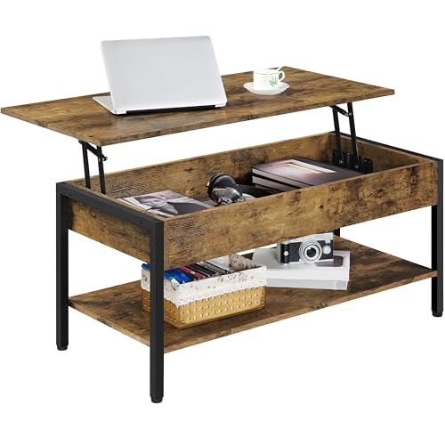 Yaheetech Tavolino da caffè Sollevabile Tavolino Basso con Ripiano Elevabile Mobiletto da Divano Salotto Mobile per Soggiorno Industriale 104,5 x 49,5 x 47 cm Marrone Rustico