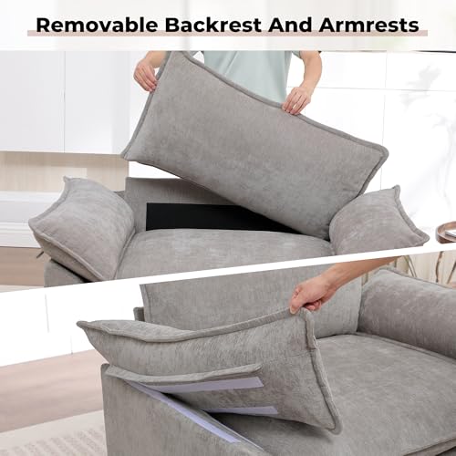 Image of Oversized Accent Chair for Living Room,44 inchModern Chenille Cloud Sofa Chair with Deep Seat,Upholstered Armchair with Extra Thick,Comfy Accent Chair Reading Chair for Bedroom Apartment Lightgrey