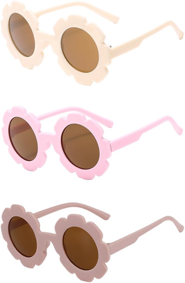 3 Pcs Girls Round Flower Sunglasses...