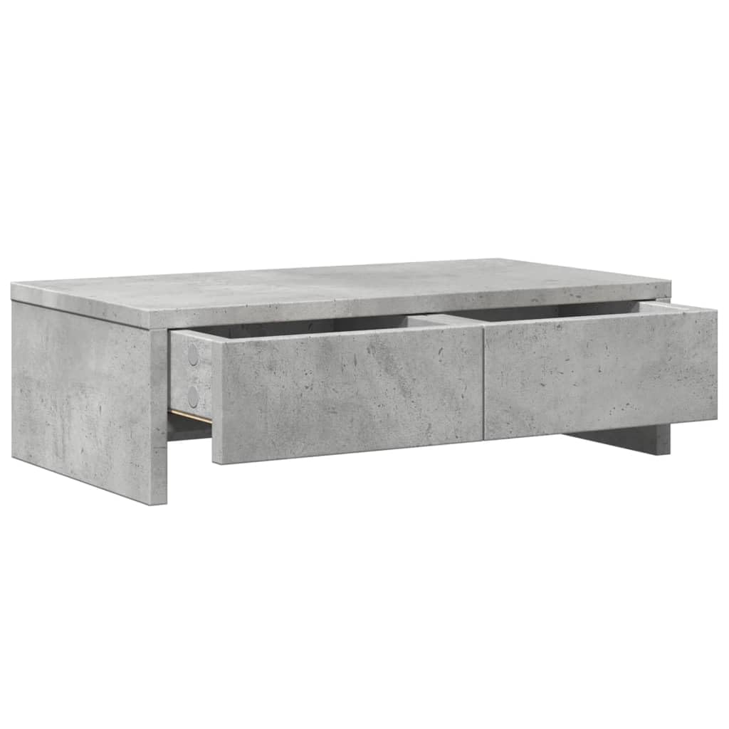 Monitorständer mit Schubladen Betongrau aus Holzwerkstoff 50 x 27 x 15 cm, 2 Schubladen, 25 kg Tragkraft, Monitoraufsatz für Schreibtisch, Arbeitsplatz und Homeoffice, Ordnung und Ergonomie