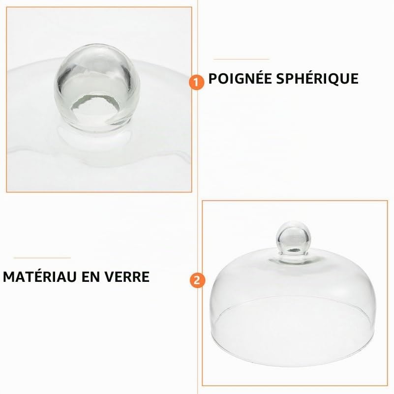 Mikikit Grande Cloche à Gâteau en Verre Transparent 16 cm - Dôme de Protection pour Pâtisseries, Fromages et Desserts - Couvercle Alimentaire avec Poignée Ronde - Nettoyage Facile