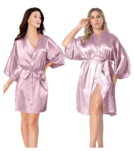 Image of EPLAZA Women Silky Satin Robe Wedding Bridal Party Bride Bridesmaid Robes Kimono Loungewear Dressing Gowns