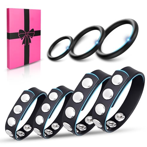 Set de 7 anillos pene de silicona, sets de anillospene ajustables,anillos-penes para mejorar la erección masculina,con 4 anillospene ajustables y un set de 3 anillo escrotales,adecuado para hombres