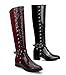ANN CREEK Women's 'Rucio' Knee High Dress Boots Low Heel Print PU Suede 2-Tone Burgundy Black Block Heel Tall Riding Boots Fashion Chunky Heel Tall Boots Black 8