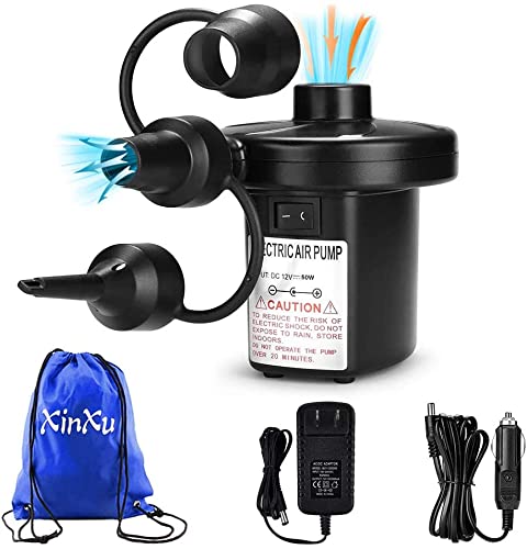 Electric Air Pump, Portable Air Pump for Air Mattress, Quick-Fill Air Pump with 3 Nozzles Perfect Inflator Deflator Air Pumps for Inflatables Pool, Outdoor Camping, Swimming Ring