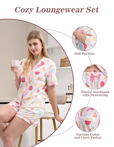 Image of NAP BOUND 100% Cotton Pajamas for Women Sets 2 Pieces Pjs Button short sleeves with Pockets Soft Sleepwear Loungewear XS-XXL