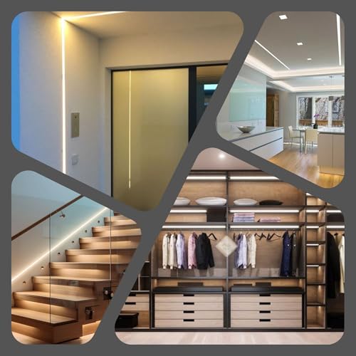 Image of (25x25mm LED Strip Light 1Meter Aluminium Rectangular Conciled Profile Light Channels with Diffused Cover, End Caps and Mounting Clips Without LED Straight Linear - Pack of 4