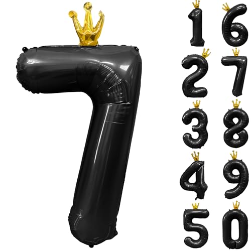 Black Number 7 Balloon with Crown, 40 inch Black Number Balloon 7th Birthday Party Decoration black Crown Balloons 0-9 for Birthday Party Anniversary Decorations Supplies