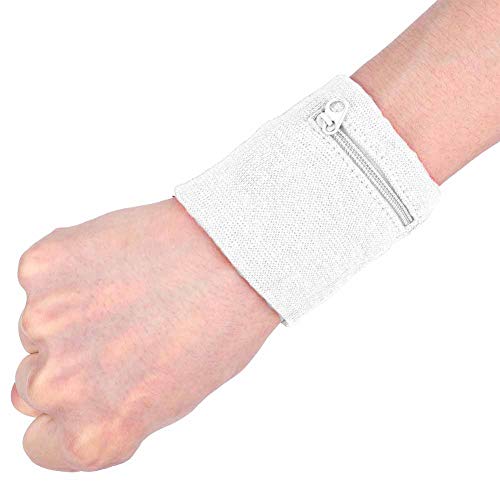 Wallet Wristband, Unisex Wristband Keys Storage Zipper Pocket Sport Wrist Wallet Specifically Designed for Gym Running Sports (White)