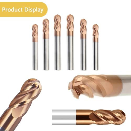 Image of Carbide Ball Nose End Mill Bits Set - 1 /2 inch Shank Dia - TISIN Coated - 4Flutes CNC Cutting Tools for Alloy Steels, Hardened Steels, Cast Iron
