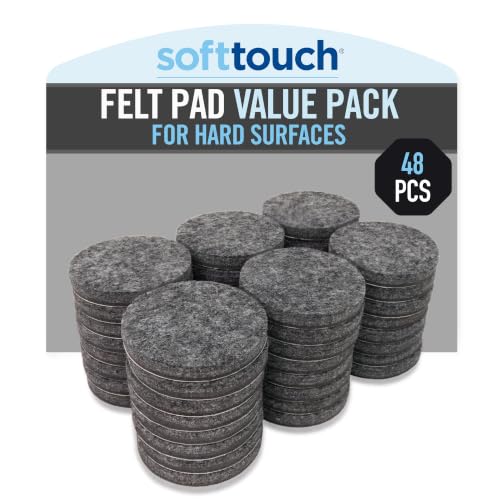 SoftTouch 1-1/2" Round Reusable Felt Furniture Sliders for Hard Surfaces, Noise-Reducing Adhesive Furniture Moving Pads for Beds, Sofas, Dressers, Set of 48, Gray