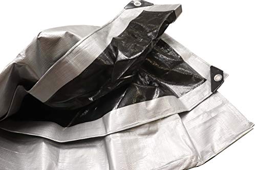 Moose Supply 30 Foot x 50 Foot Heavy Duty Waterproof Tarp, Silver and Black | Multi-Purpose Tarpaulin Cover for Furniture, Wood, Cars, Boats, Pools with UV Protection | Weather Resistant