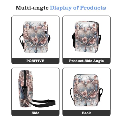 Blue Pink Baroque Butterfly Heart messenger bags mens crossbody Womens Purse Cross Body Adjustable Strap for Travel outdoor sports4