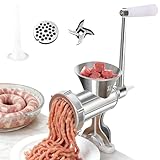 Manueller Fleischwolf aus Aluminiumlegierung mit Handkurbel & Tischklemme – Wurstfüller mit 2 Schneidplatten (4,5/8 mm) und Wurströhre, robuster Fleischwolf für Schweinefleisch & Wurstherstellung