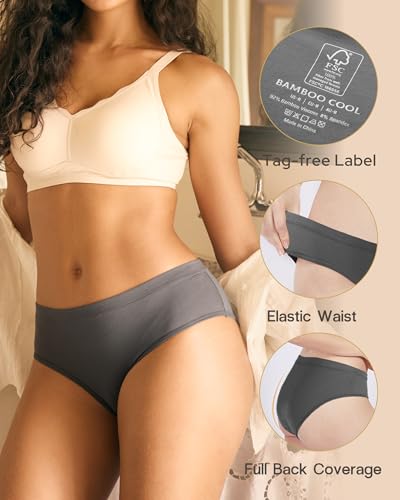 Image of BAMBOO COOL Womens Underwear, Moisture-Wicking Briefs, Soft and Breathable Panties, Mid Waist, 5-Pack
