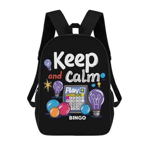 Keep Calm and Play Bingo Classic 17 Inch Backpack Travel Daypack Casual Shoulder Bag with Adjustable Strap for Men and Women