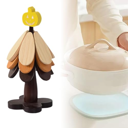 Dessous de verre isolants en bois lot de 3 protège table citrouille - 4