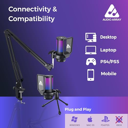 Audio Array AM-C46 Professional RGB USB Condenser Microphone Kit | Noise-Cancellation, Mute, Monitoring & Volume Controls | 192kHz/24bit Studio... - Image 5