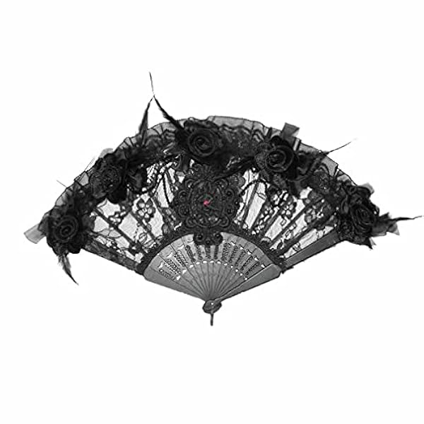 Devil Fashion Abanico plegable de seda para mujer